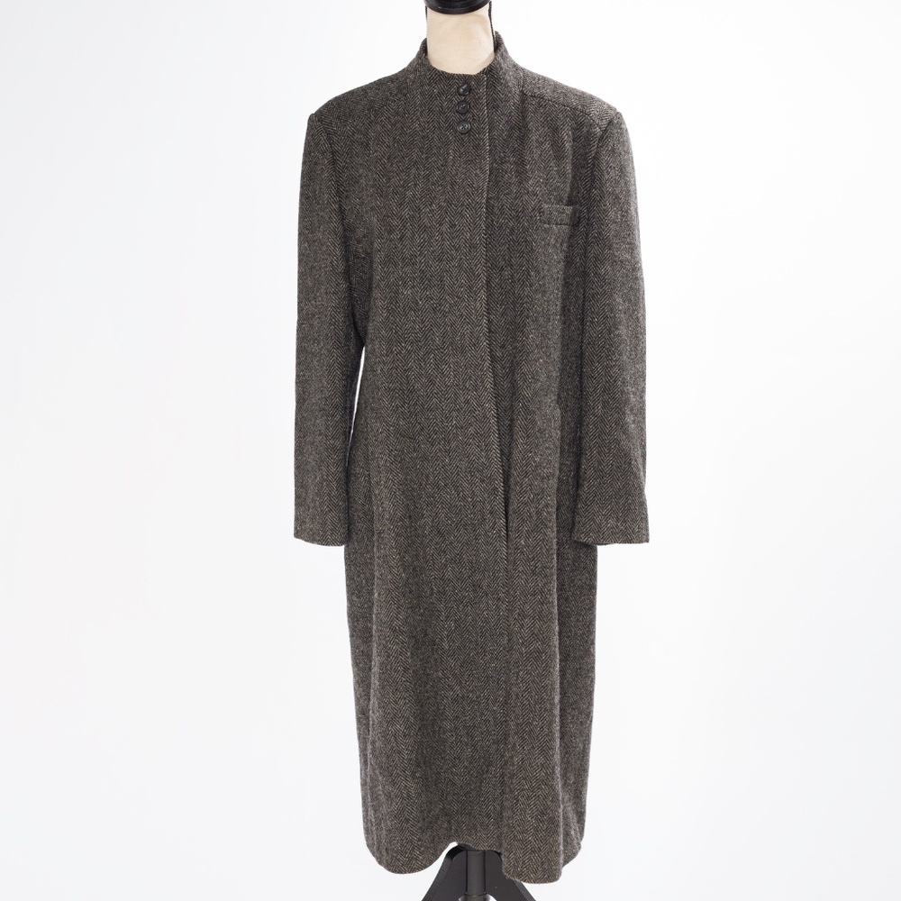 Vintage 100% pure wool full length coat herringbone tweed J.G Hook M - Picture 3 of 16